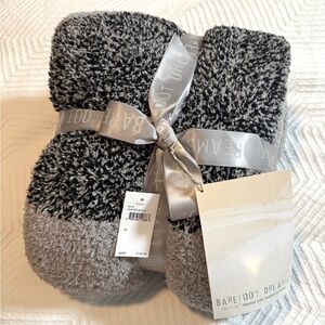 NWT Barefoot Dreams Luxe Heathered Stripe Throw Blanket Pewter Gray / Black